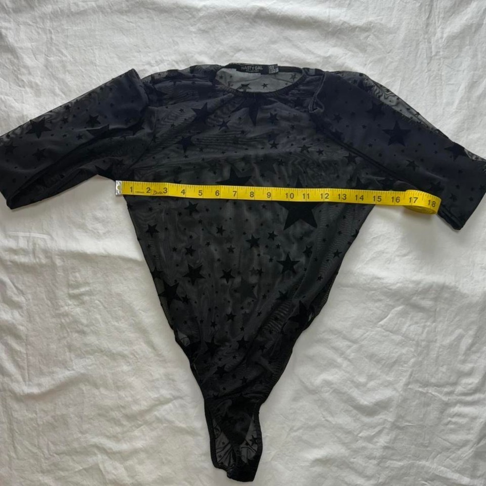 Nasty Gal Black Sheer Star-Print Long Sleeve Bodysuit - Picture 4 of 7